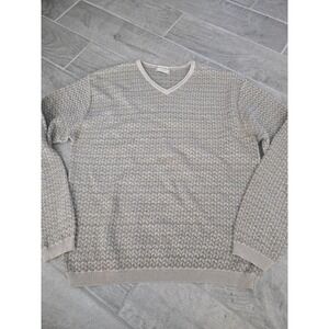 Vintage Tricots St Raphael Mens V Neck Textured‎ Knit Sweater Large USA Tan Blue
